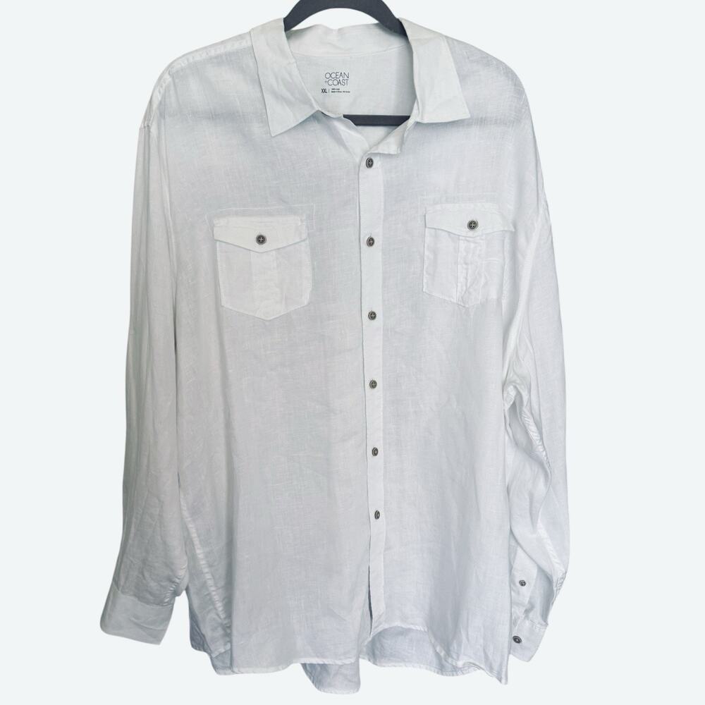 Ocean & Coast 100% Linen Long Sleeve Button Front White Shirt Size XXL